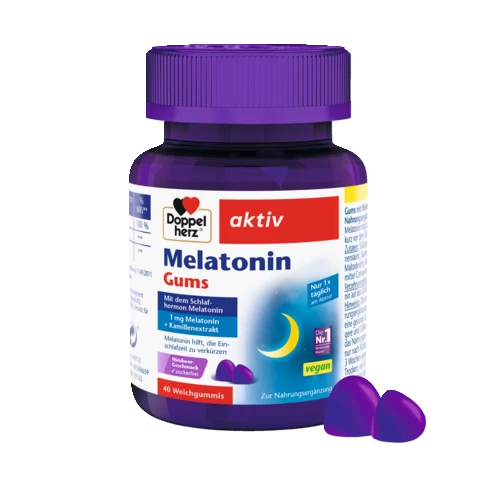 Abbildung der Produktverpackung Doppelherz aktiv Melatonin Gums Frontansicht